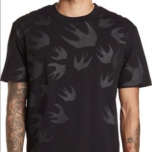 Alexander McQueen Bird Print Dropped Shoulder Tee